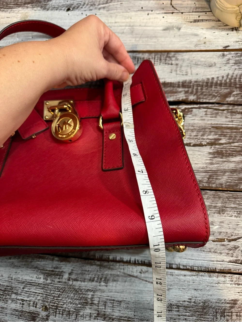 Michael Kors Red Saffiano Satchel with Gold-Tone Lock